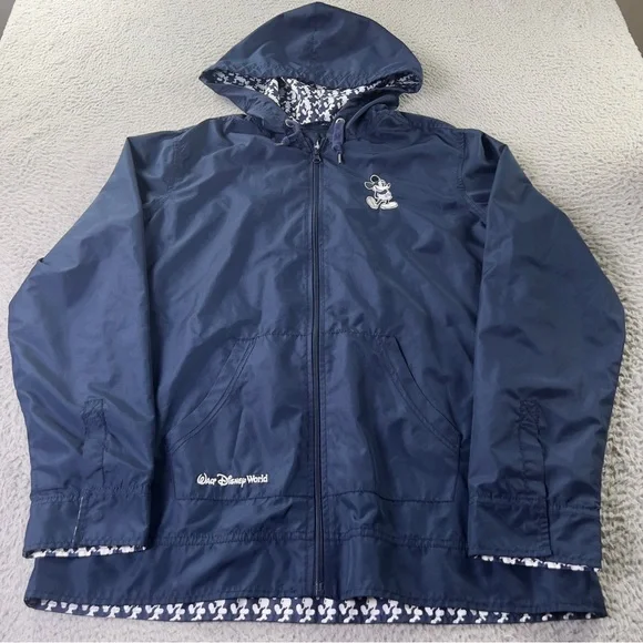 Walt Disney World Windbreaker Jacket Womens Large Blue Mickey Hooded Full Zip - Picture 2 of 11
